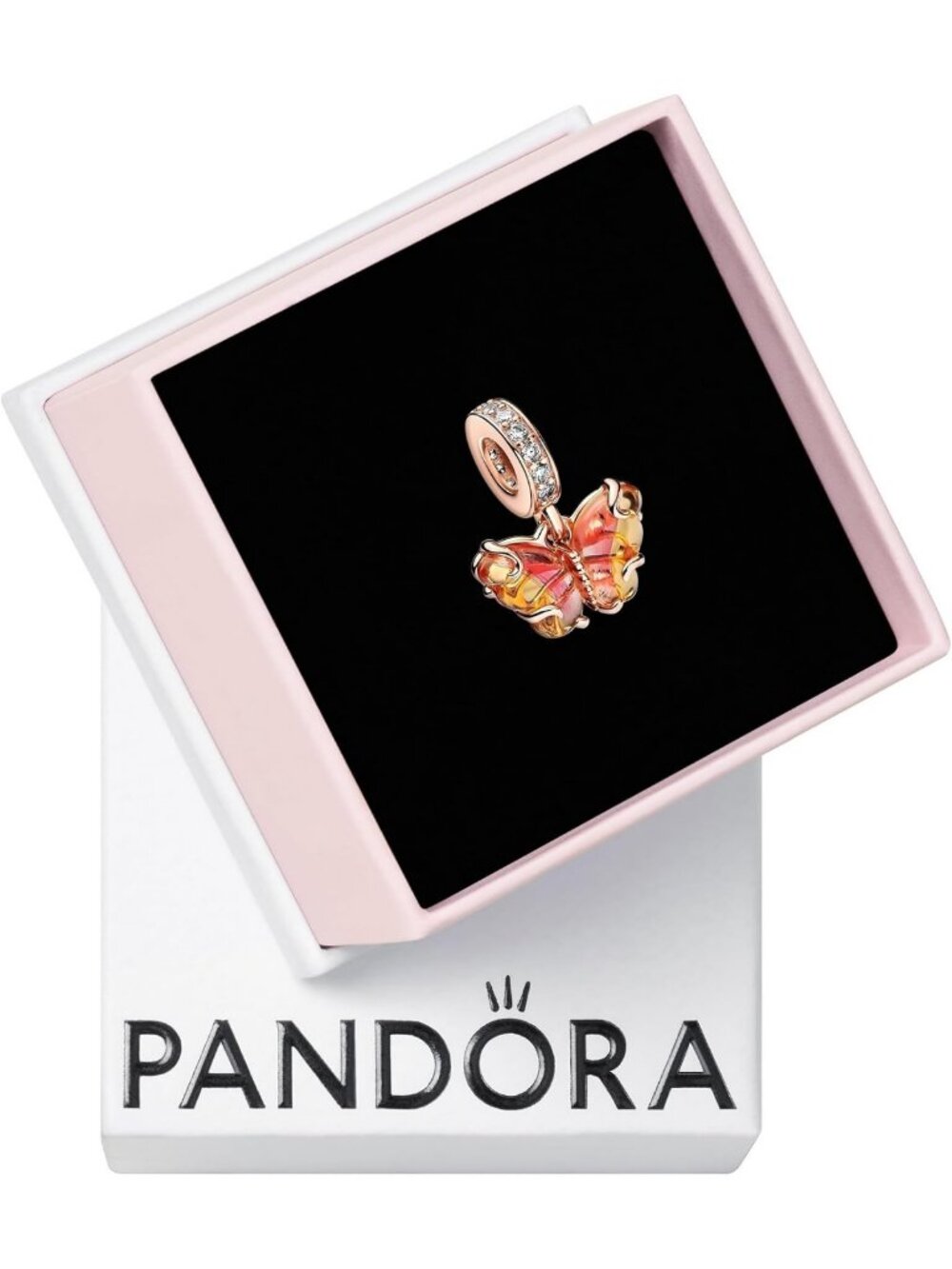 Pink & Yellow Murano Glass Butterfly Charm for Bracelets - Unique Artisan